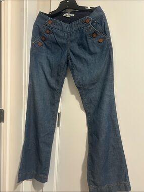 Forever 21 Dark Blue Wide Leg Jeans with Button Detail